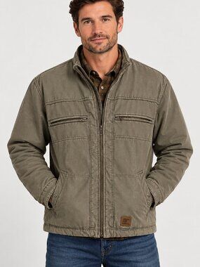 Sorel Men's Cotton Canvas Plaid Lined Utility Workwear Jacket Olive Green Large